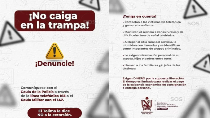 extorsión en el Tolima